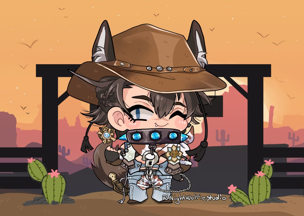 StudioWolfie's tweet photo. Chibi Garu in his desert of dusk event outfit 😌 just add a simple back to it too fit this theme, get me to practice on working on add backgrounds.

#NUcarnival #fanart #chibi #chibistyle #chibiart #garu #NUカーニバル #NUcarnivalfanart https://t.co/gq8tLrAH4S