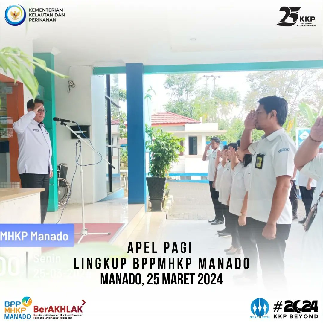 BPPMHKP_Manado's tweet photo. BPPMHKP MANADO MELAKSANAKAN KEGIATAN APEL PAGI
Manado 25 Maret 2024, BPPMHKP Manado melaksanakan kegiatan Apel Pagi yang di pimpin langsung oleh Kepala BPPMHKP Manado Bapak Muhlin S.Pi,.M.Si, kegiatan diikuti oleh seluruh pegawai ASN dan PPNPN. 
@Muhlin21 
@bppmhkp 
#bppmhkp https://t.co/qhDKKRXKN9
