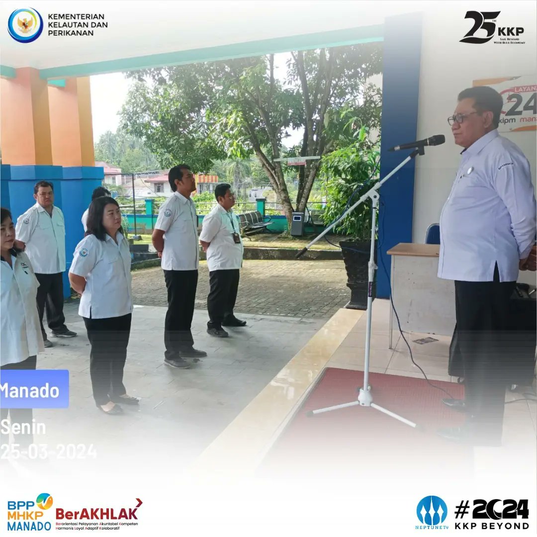 BPPMHKP_Manado's tweet photo. BPPMHKP MANADO MELAKSANAKAN KEGIATAN APEL PAGI
Manado 25 Maret 2024, BPPMHKP Manado melaksanakan kegiatan Apel Pagi yang di pimpin langsung oleh Kepala BPPMHKP Manado Bapak Muhlin S.Pi,.M.Si, kegiatan diikuti oleh seluruh pegawai ASN dan PPNPN. 
@Muhlin21 
@bppmhkp 
#bppmhkp https://t.co/qhDKKRXKN9