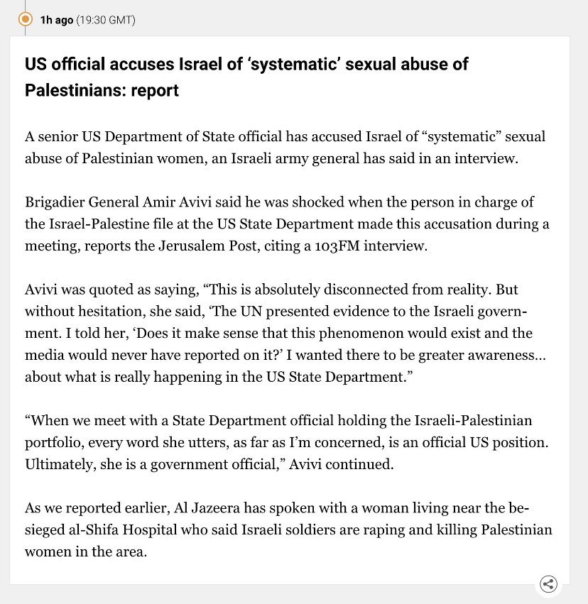 Suvai Gunasekaran (@suvaig) on Twitter photo US official accuses Israel of ‘systematic’ sexual abuse of Palestinians: report aje.io/wtnjk2?update=… via <a href="/AJEnglish/">Al Jazeera English</a> US official accuses Israel of ‘systematic’ sexual abuse of Palestinians: report aje.io/wtnjk2?update=… via <a href="/AJEnglish/">Al Jazeera English</a>