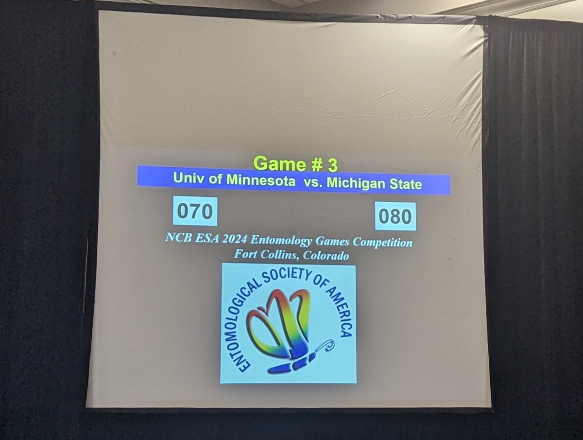 After a hard fought game against a tough <a href="/UMN_Entomology/">UMN Entomology Dept</a> team, but the <a href="/MSUEntomology/">MSU Entomology</a>  team, <a href="/marmolejoento/">Laura Marmolejo</a>, <a href="/BilboBugCatcher/">Bill Smith</a>, Jordy Hernandez, and Chris Brown, pulled it out to advance to the @ncbesa Entomology Games finals (and a trip to nationals in Phoenix, AZ this fall)!