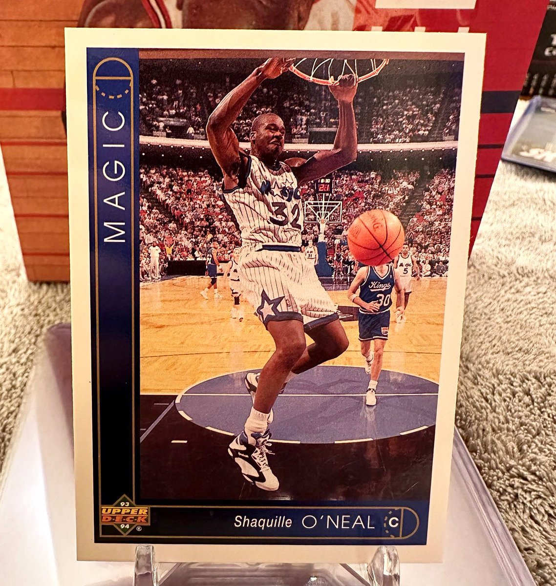1993 Upper Deck Shaquille O’Neal. Love Shaq throwing it down! Pack fresh, sharp corners, and centered beautiful for $4. #junkwax #upperdeck #upperdeckbasketball #basketballcards #basketballcard #cards #card #sportscard #sportscards #shaq #shaquilleoneal #orlandomagic #shaqcards