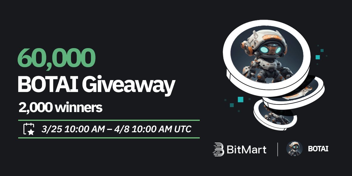 BitMartResearch's tweet photo. 🌟 #BitMart X #BOTAI #Airdrop 🌟

1⃣Follow @BitMartExchange& @BitMartResearch& @Robotaicrypto
2⃣Join https://t.co/negSNL4TNL & https://t.co/KbrFegthJD &https://t.co/ND3qqJApTk
3⃣RT & Tag 3 frds & Like
4⃣Fill in https://t.co/VGuM9NBy9d

🎁 2,000 winners / 60,000 $BOTAI
Register 👉 https://t.co/MVJLQuQeiz

#cryptogiveaway #cryptoairdrop