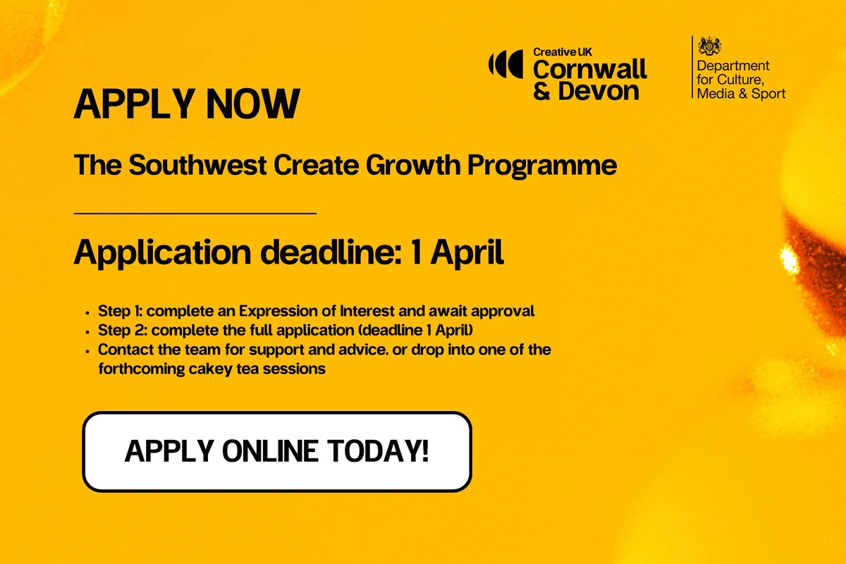 ⏰ The deadline for Stage 1 #CreateGrowthProgramme full applications is in 1 week today 📆 If you want to take your creative business to the next level - you need to complete an EOI ahead of your full application. You can do this here: hubs.ly/Q02qrlwS0 GOOD LUCK! 🚀