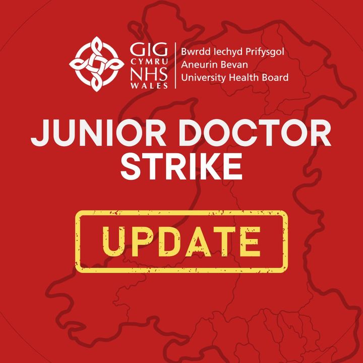 Junior doctors across NHS Wales will be taking industrial action today until 7am on 29th March. Our services will be extremely busy and long waits anticipated, please only attend our Emergency Department if you are seriously ill or injured, or if there is a risk to life.