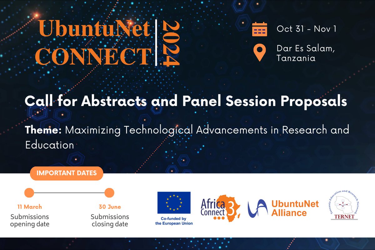 Happy New Week as you plan to submit your abstracts and panel session proposals for the UbuntuNet-Connect 2024 conference: Maximizing Technological Advancements in Research and Education. Learn more and submit via the link: ubuntunet.net/uc2024/