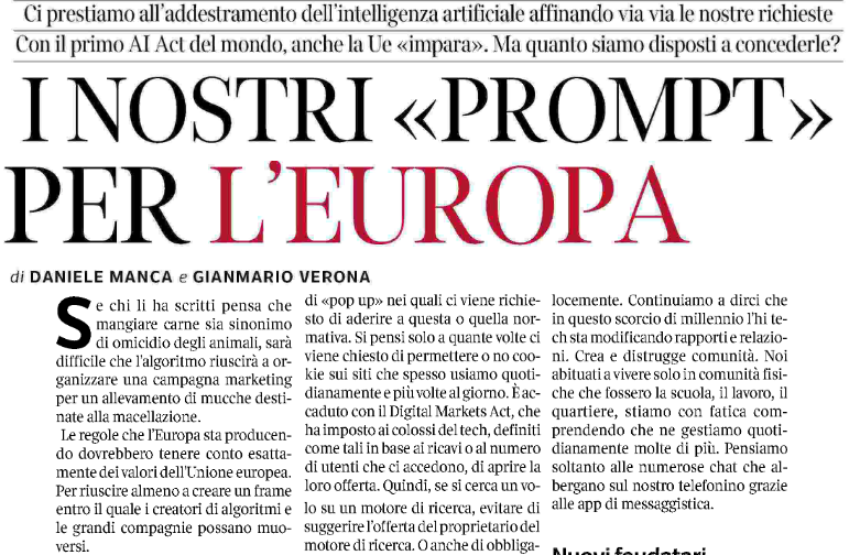 Con il primo #AIAct del mondo, anche la Ue impara. 🗞️'I nostri prompt per l'Europa' su @L_Economia #Tecnologia @SGInnovazione @ScuolaSantAnna @FBK_research @AI_x_IA @CamCom_gov @Ambrosetti_ @InnovateEurope @MakerFaireRome