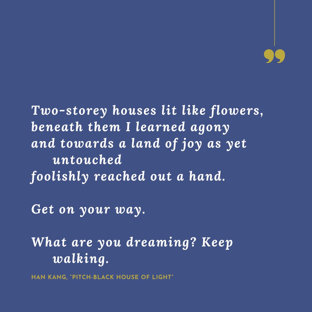 For #WorldPoetryDay, Levinson fellow Prachi Vidwans recommends Han Kang's poem 'Pitch-Black House of Light' from her 2013 collection 'I Put the Evening in the Drawer.' The poem was translated by @SophieOrbital in @MPTmagazine: modernpoetryintranslation.com/poem/two-poems… #koreanpoetry