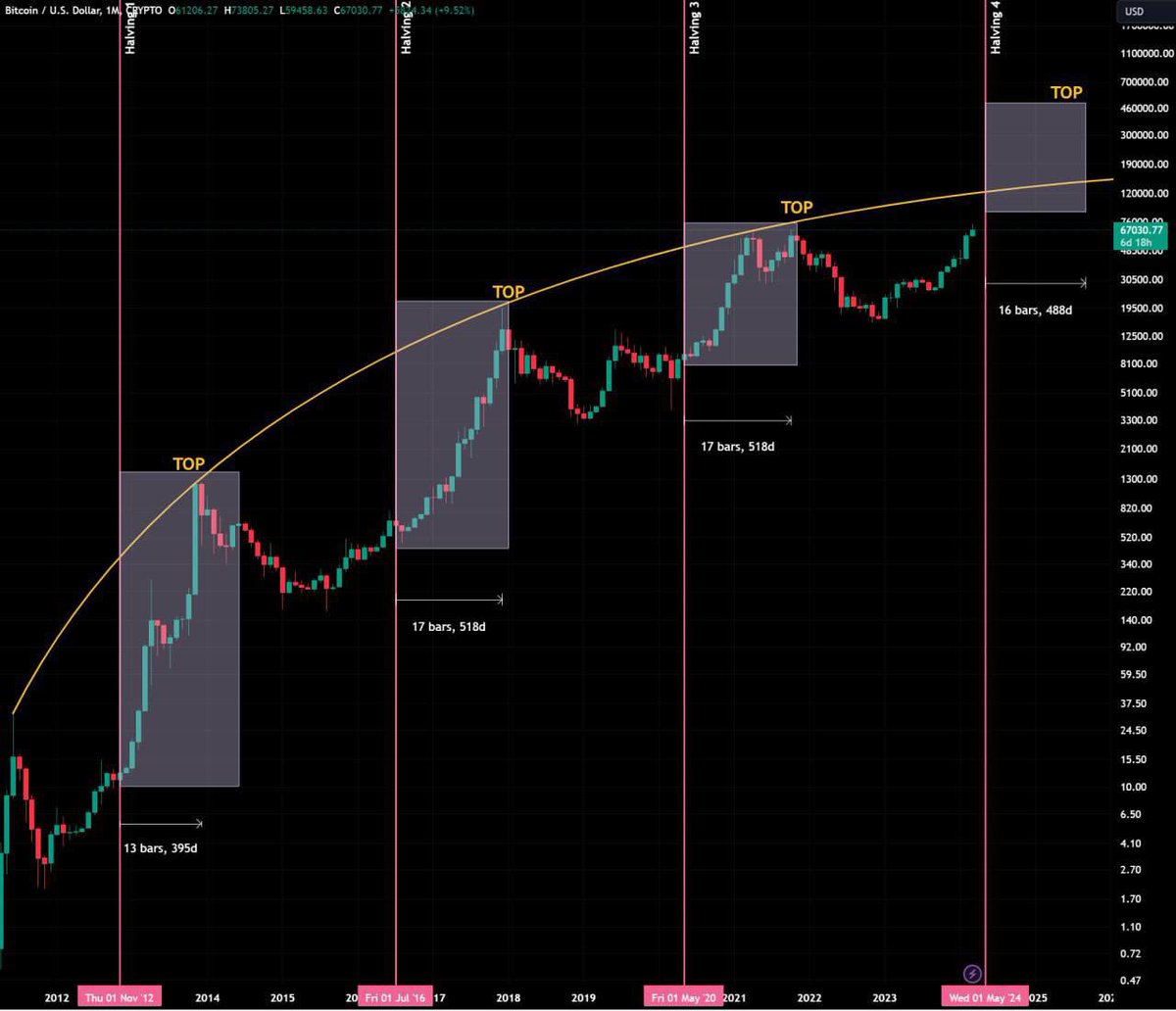 Bitcoin Parabolic Rally Has Not Begun Yet 

The real pump will start a few months post halving

If you're feeling euphoric now, wait once BTC hits $100k!