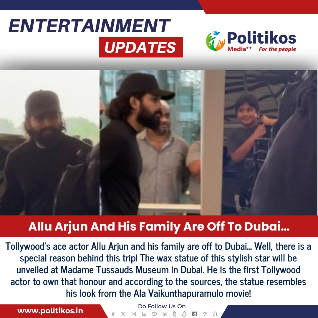 Allu Arjun And His Family Are Off To Dubai…
#Politikos
#Politikosentertainment
#AlluArjun
#DubaiTrip
#FamilyVacation
#TravelGoals
#DubaiDiaries
#CelebrityTravel
#FamilyTime
#VacationVibes
#TravelWithFamily
#HolidayMode
#DubaiHoliday
