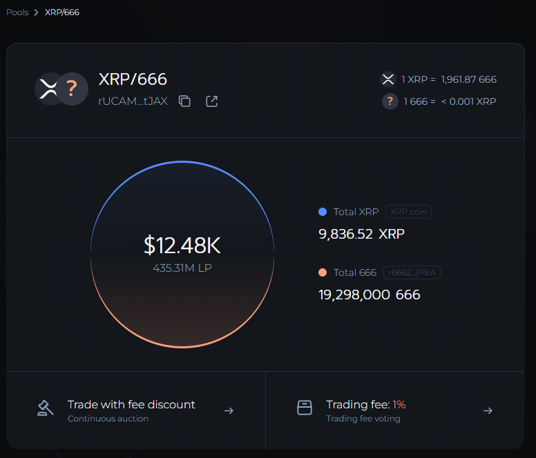 Demonbalus's tweet photo. @HellishBurning 
We created an AMM pool for $666 and contributed 10,000 XRP and 33M $666 to it!
https://t.co/mUmASyQRgk https://t.co/xEp4qBGYIB