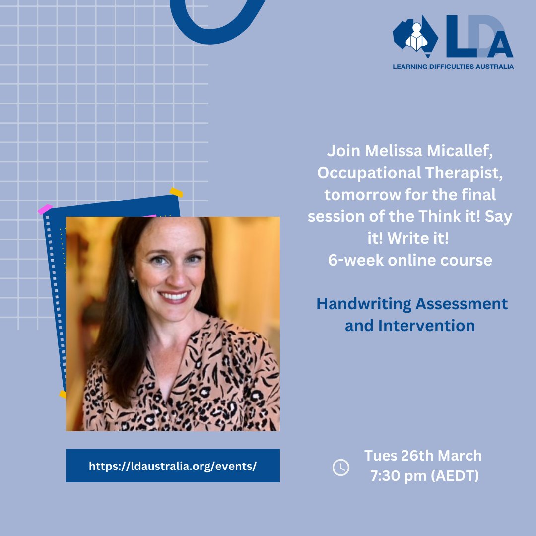 Join Mel Micallef for the final session of the Think it! Say it! Write it! Course presenting on the Transcription strand of The Writing Rope. Bookings close Tuesday 26th March at 5pm. See ldaustralia.org/events/ for more information