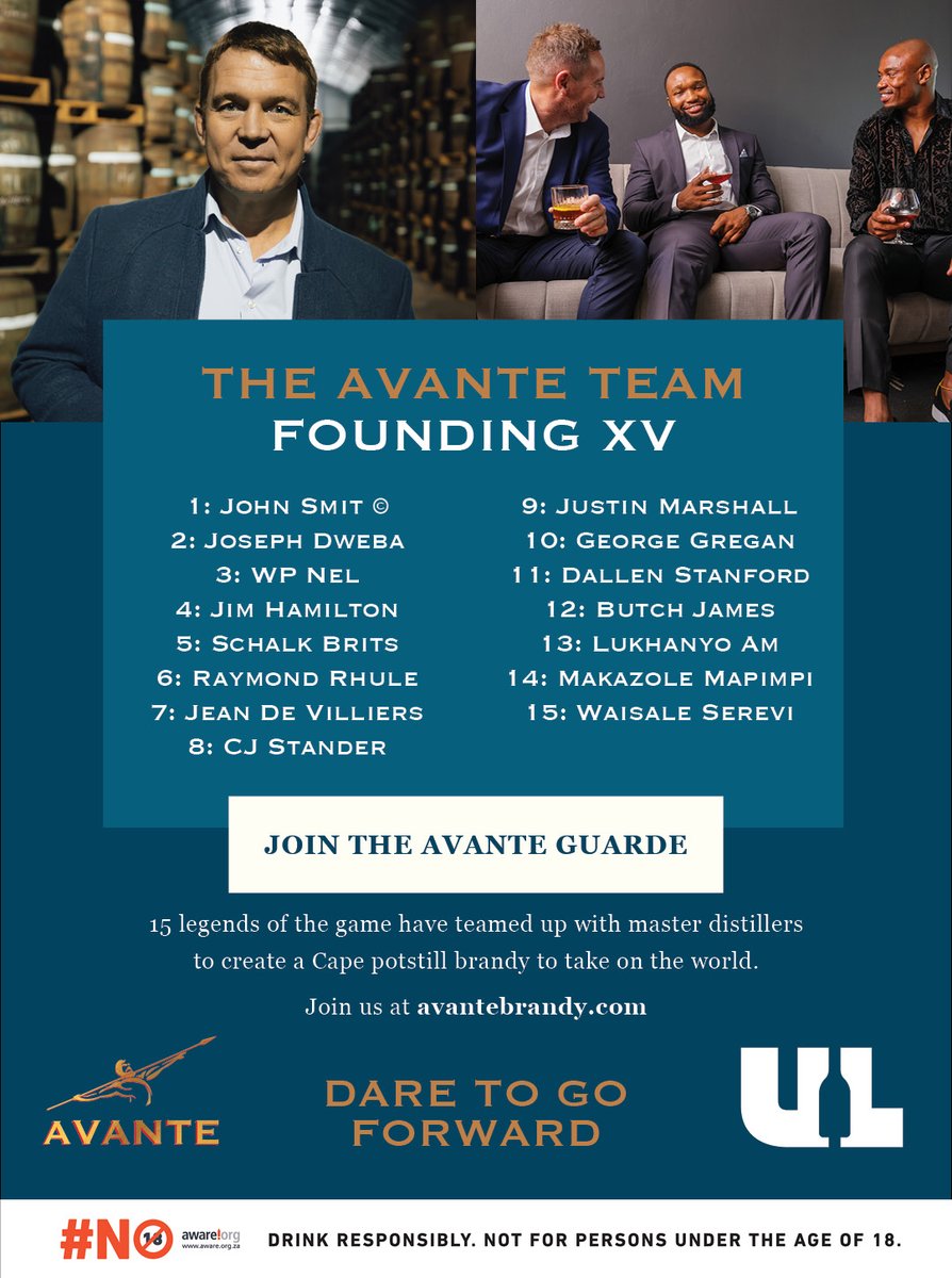 15 rugby legends have teamed up with master distillers to bring you an exceptional Cape Potstill Brandy. AvanteBrandy.com