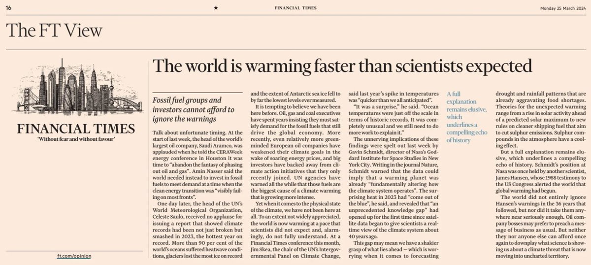 Editorial in Financial Times: 'The world is warming faster than scientists expected' ft.com/content/6f8581…