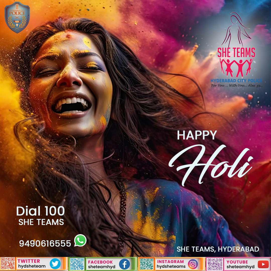 Wishing you a Happy & colorful Holi. @TelanganaCOPs @hydcitypolice @ts_womensafety @Bharosa_TSWSW @bharosahyd @CyberCrimesCyb @CyberCrimeshyd @TrafficHYD