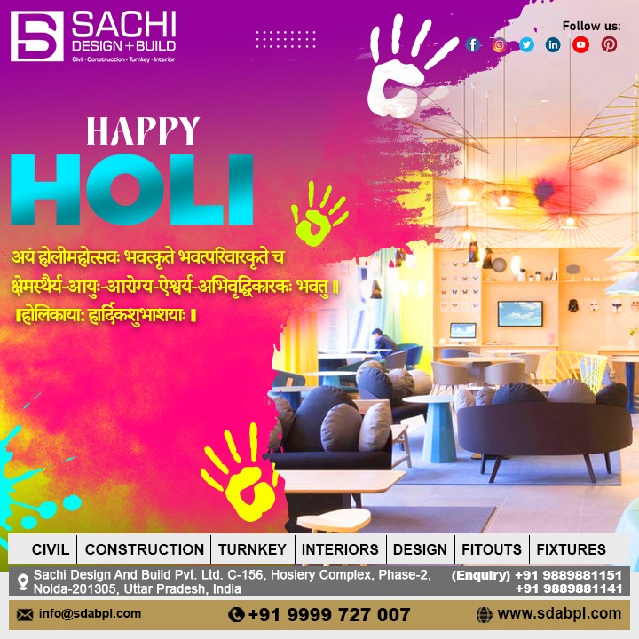 May your life be as vibrant and colorful as the festival of Holi! Wishing you a joyful and prosperous Holi from Sachi Design And Build! #happyholi #festivalofcolors #ColorfulCelebration #JoyfulHues #holivibes #SplashOfColors #holifestival #colorplay #HoliGreetings #celebrateholi