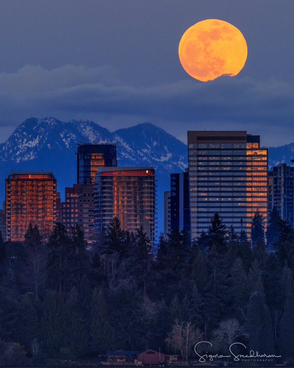 sigmas's tweet photo. Tonight's full moon, known as #WormMoon rising behind the Cascades and the #Bellevue skyline, as seen from #Seattle before it disappeared behind the clouds. https://t.co/TdddtBSZBf