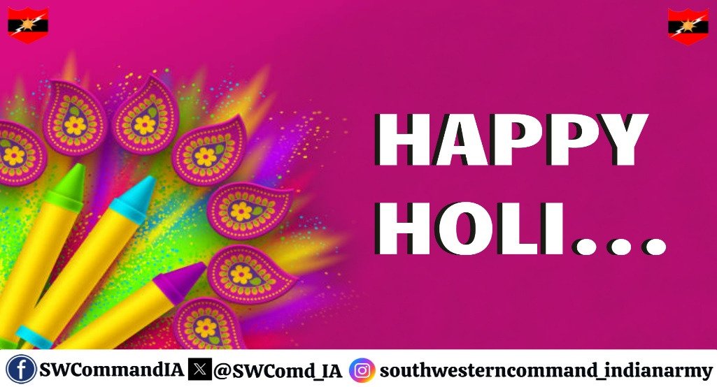 #LtGenDhirajSeth, #ArmyCdrSWC conveys his greetings & best wishes to All Ranks, Veterans, Civil Defence Employees and their Families on the occasion of #Holi2024.

#IndianArmy 
@adgpi
@HQ_IDS_India
@DIAV20
@KSBSectt
@PRODefRjsthn 
@SpokespersonMoD 
instagram.com/reel/C46-ni8Rt……