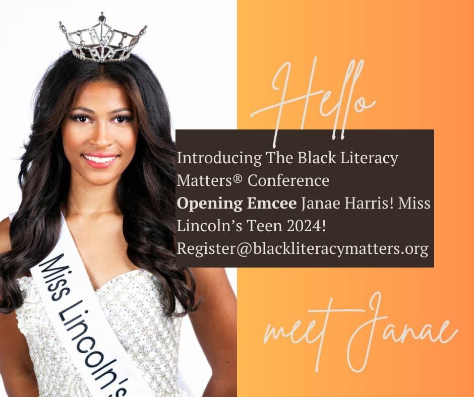 🌟 We are thrilled to introduce our Opening Emcee for the Black Literacy Matters® Conference, Janae Harris!

Janae is a Junior and was crowned Miss Lincoln's Teen
Join us and register for the conference at …eracymattersconference.eventbrite.com. 
#CommunityLeadership #DyslexiaAdvocate