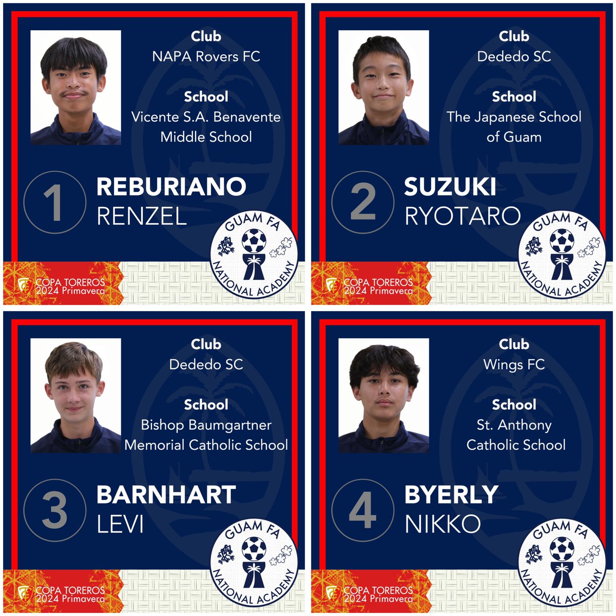 GuamFootball's tweet photo. Guamâs U15 Academy Team is in Japan for the Copa Toreros 2024 Primavera tournament and will open with a match against FC Basara Hyogo !
Letâs meet the team!
#GuamFootball #GuahanFutbol #EliteYouthFootball #EliteYouthSports #CopaToreros #CopaToreros2024Primavera #BibaGuahan https://t.co/U4NbmNz0Qd