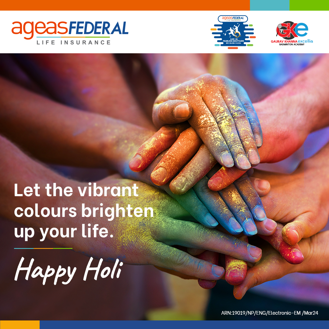 Let's celebrate the spirit of unity and joy this season. Here’s wishing you and your loved ones a very Colourful and Happy Holi. ✨ #HappyHoli #FutureFearless #AgeasFederal