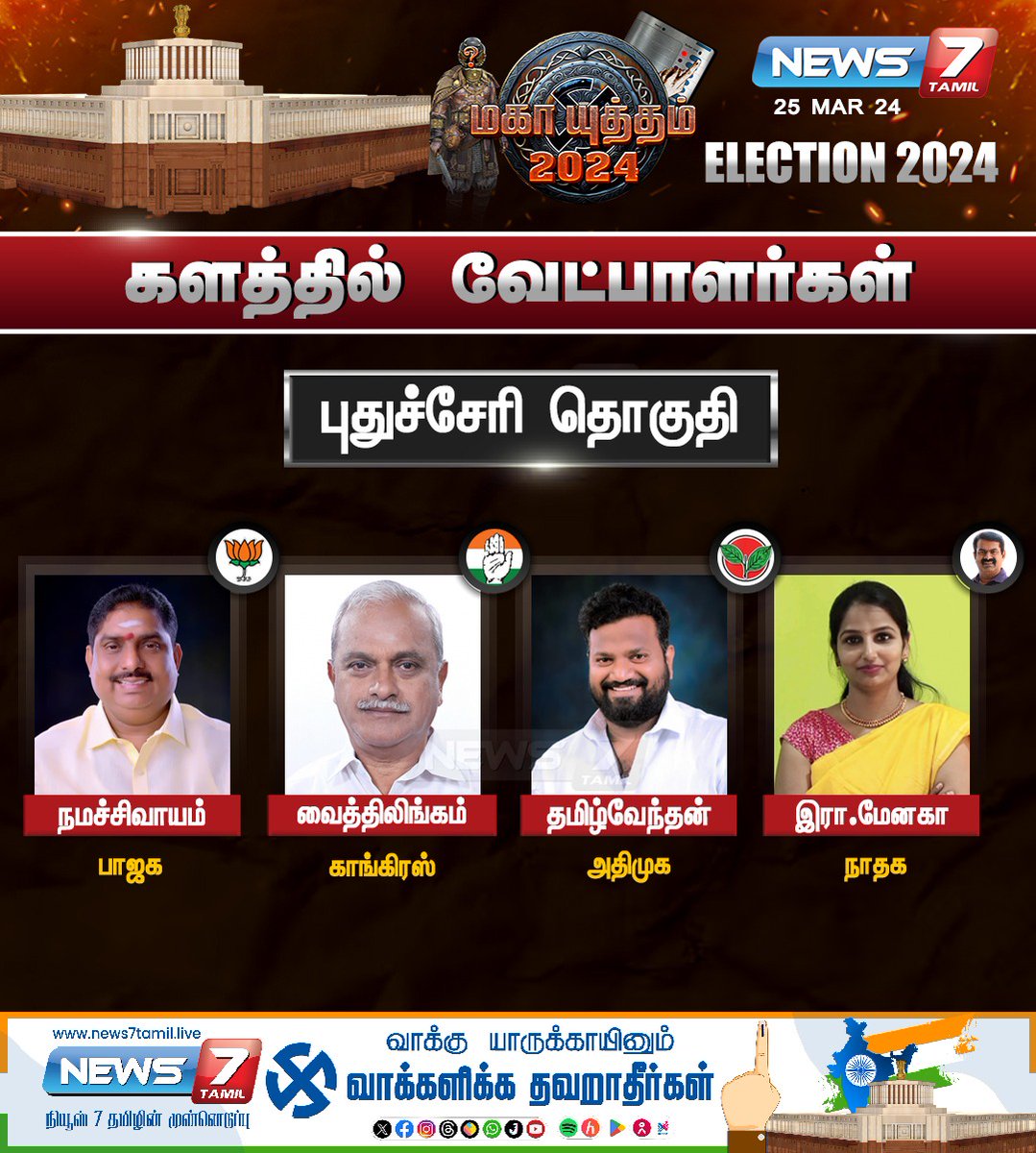 களத்தில் வேட்பாளர்கள் - புதுச்சேரி

news7tamil.live | #Elections2024 | #Election2024 | #ParliamentElection2024 | #LokSabhaElections2024 | #DMK | #Congress | #AIADMK | #BJP | #NTK | #MKStalin | #Selvaperunthagai | #EdappadiPalanisami | #Premalatha | #Annamalai | #Seeman |…