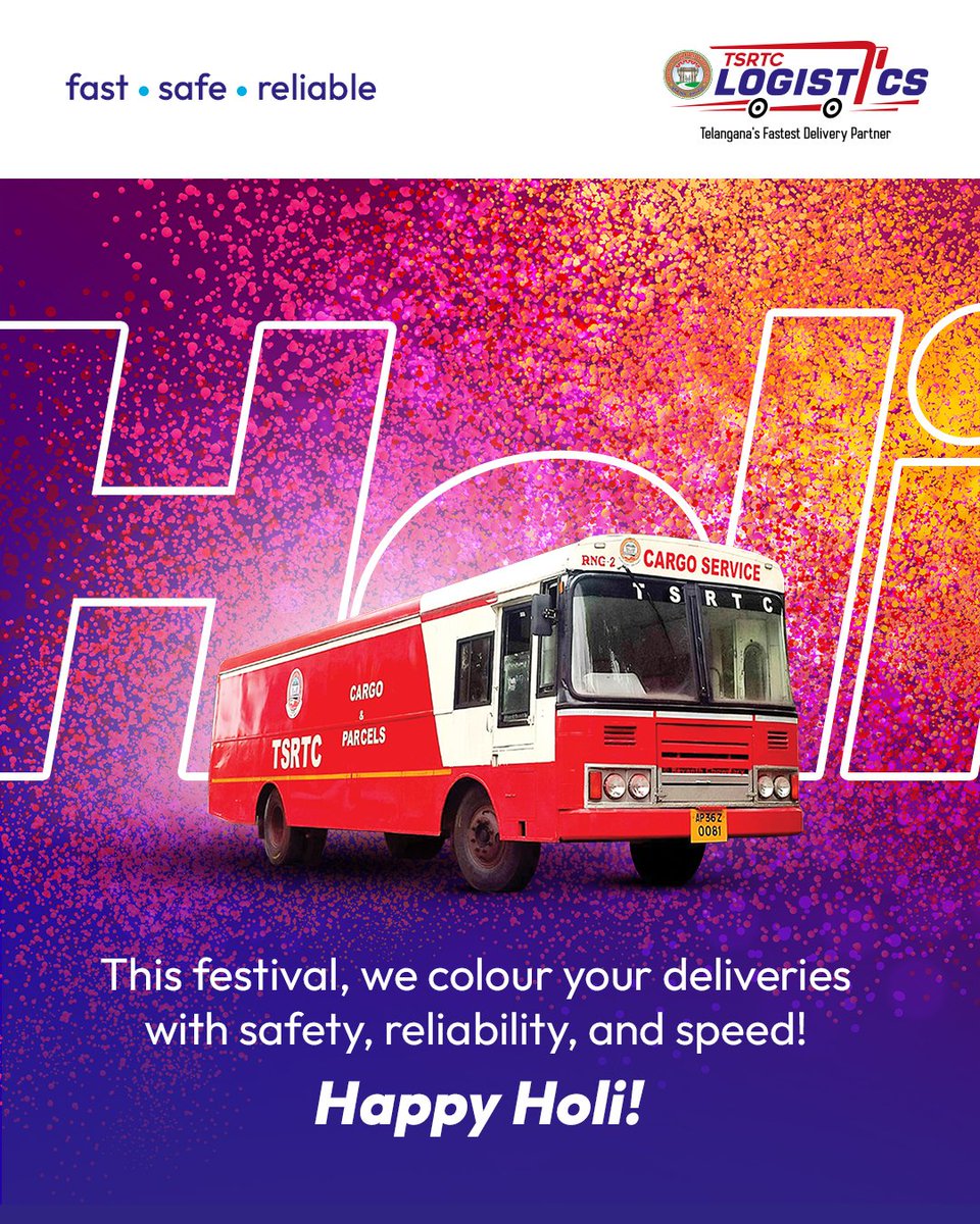 TSRTC_LOGISTICS's tweet image. Amidst the vibrant colours of Holi, #tsrtclogistics remain your reliable partner.

Let&apos;s celebrate #Holi with joy and togetherness.

#HappyHoli #FestivalOfColours #tsrtc

@TSRTCHQ