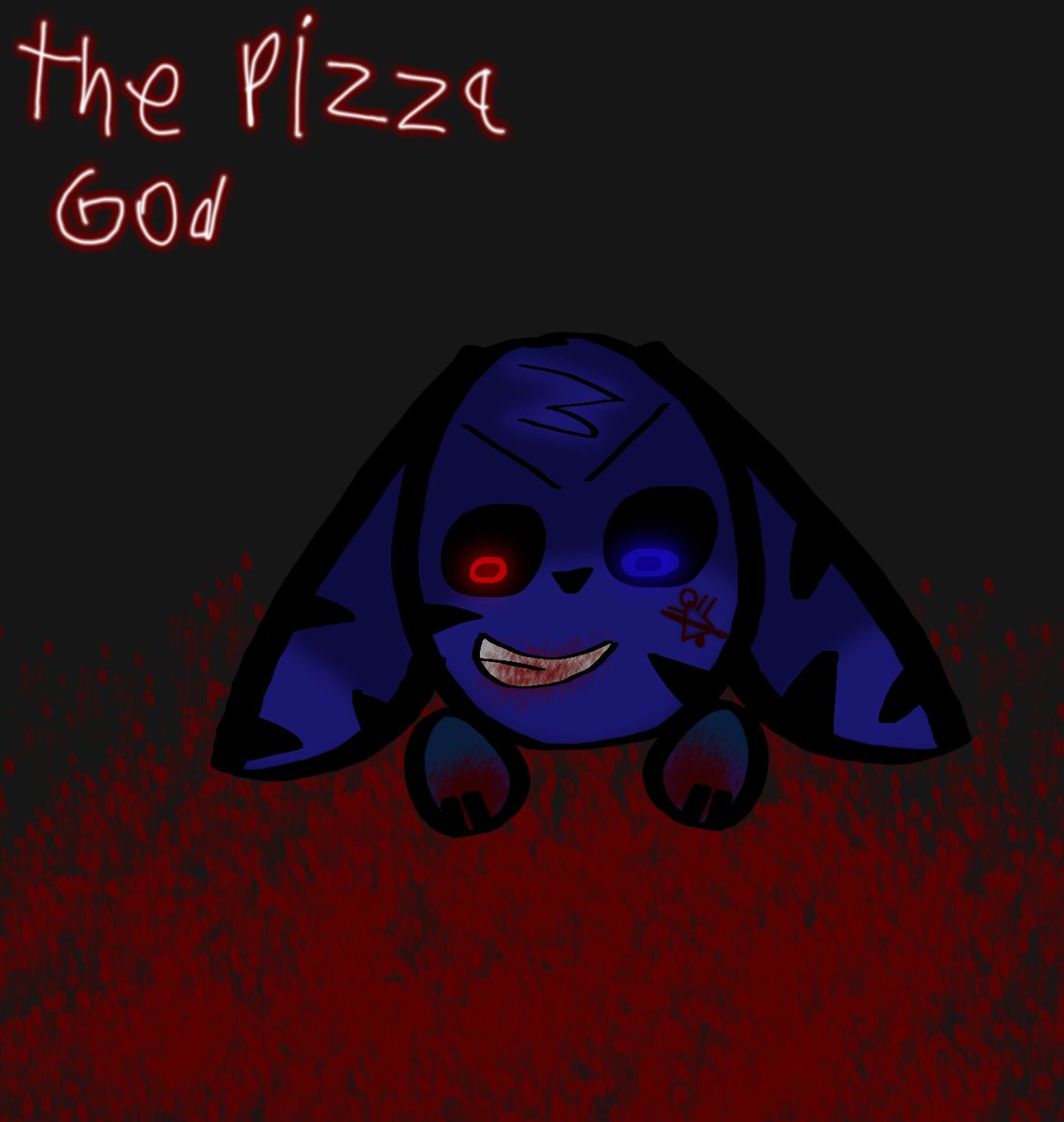 The_Pizza_God_'s tweet photo. <⚠️Trigger warning for blood and symbol for cannibalism⚠️>

“The blue cat is hungry.....“ #SmilingCrittersOC #SmilingsCritters #Cutiekitty https://t.co/wQ6g7DAluk
