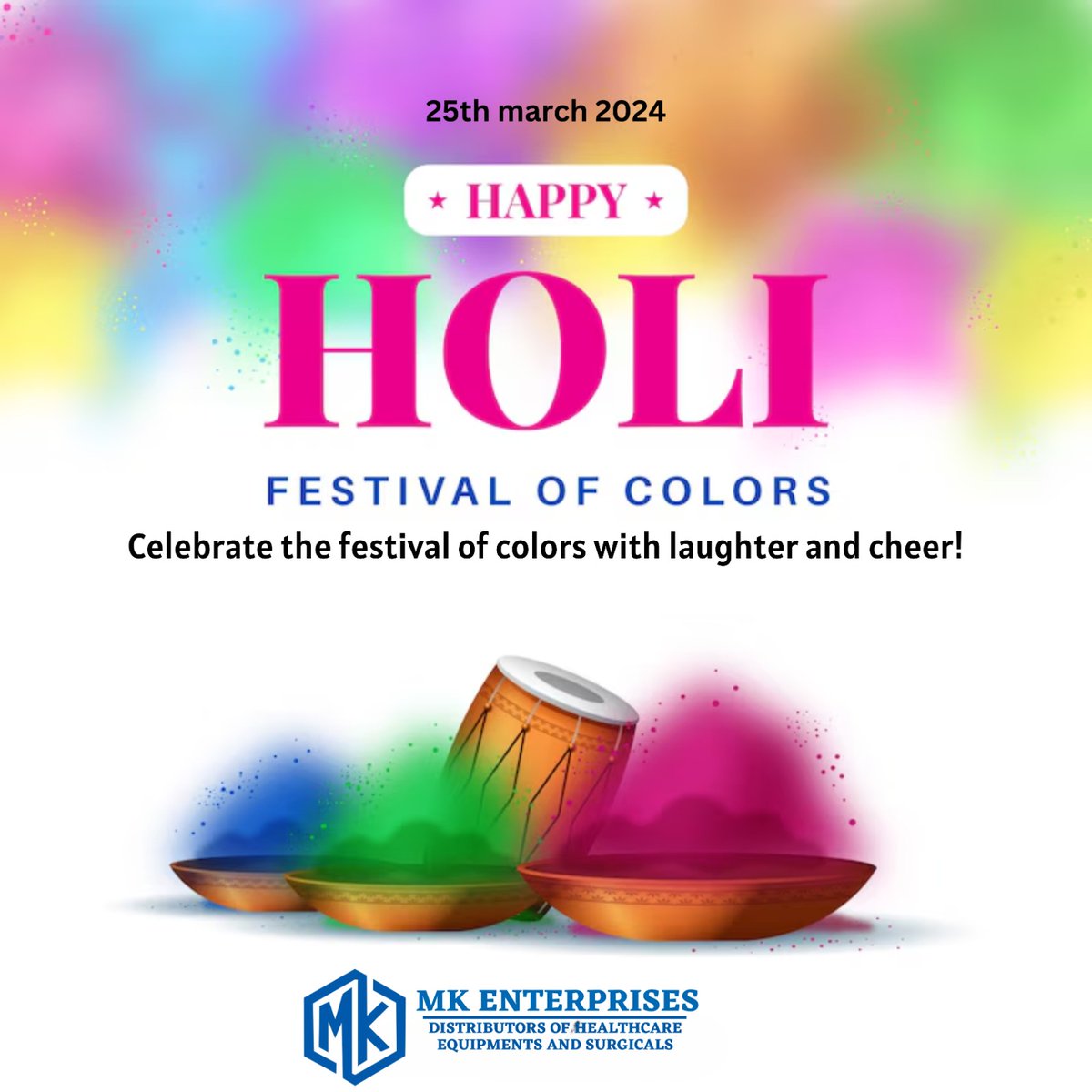 🌸 Wishing you a splash of joy and a sprinkle of laughter this Holi! 🎉
#MKEnterprises #HappyHoli #HoliCelebration #Holi #BucketsofLove #BlessingsOfHoli #DanceToJoyfulRhythms #SweetHoliMemories #HarmonyAndPeace #CelebrateWithColors #SweetnessOfHoli #SpreadLoveAndJoy