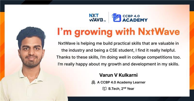 Gaining in-depth tech skills and building projects, Varun is getting great at it 💯   And why not, he is utilising his early years of college learning something important   Keep going, Varun Don’t stop until you bag a good tech job 💼   #nxtwave #nxtwaveccbp #ccbpacademy…