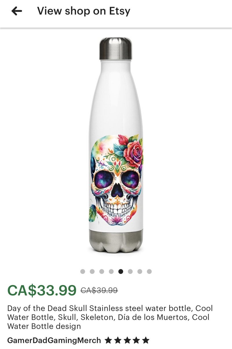 NEW Day of the Dead, Dia de los Muertos Stainless Steel Waterbottle NOW AVAILABLE in the shop gamerdadgamingmerch.etsy.com #waterbottle #dayofthedead #diadelosmuertos #hydrate #stainlesssteel #colddrink #etsy #etsyfinds #etsyshop #etsystore #merch #coolmerch #merchandise