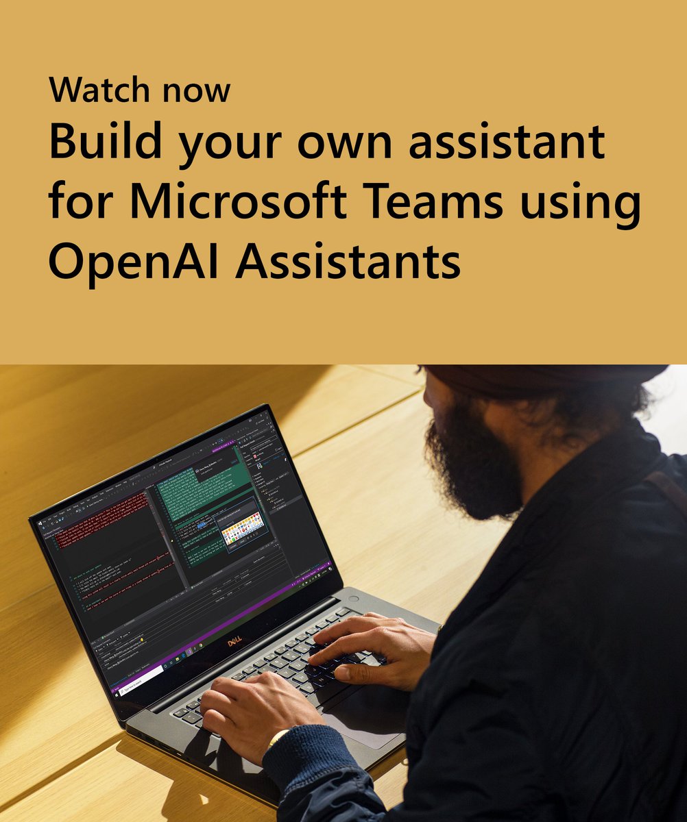 Creating your own assistant app is super easy. Learn how in under 3 minutes! Watch a demo using the #OpenAI Assistants, Teams AI Library, and the new AI Assistant Bot template in #VScode. msft.it/6013cgAMS
