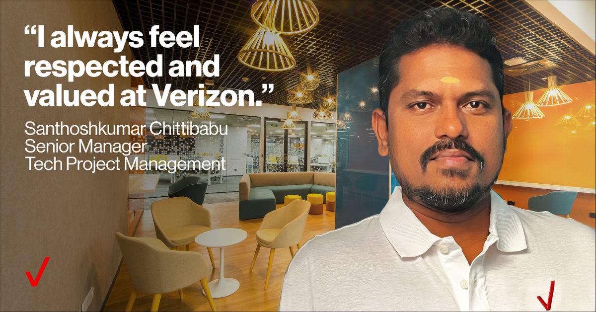 Why join the #FacesOfVerizonTech? 🤔 Here are Santhoshkumar Chittibabu’s reasons! 💡 A culture of creativity 🌎 Initiatives that allow you to give back 🧠 Learning opportunities 📈 A focus on improvement Want in? Join #VZIndia: vz.to/4ajTueW