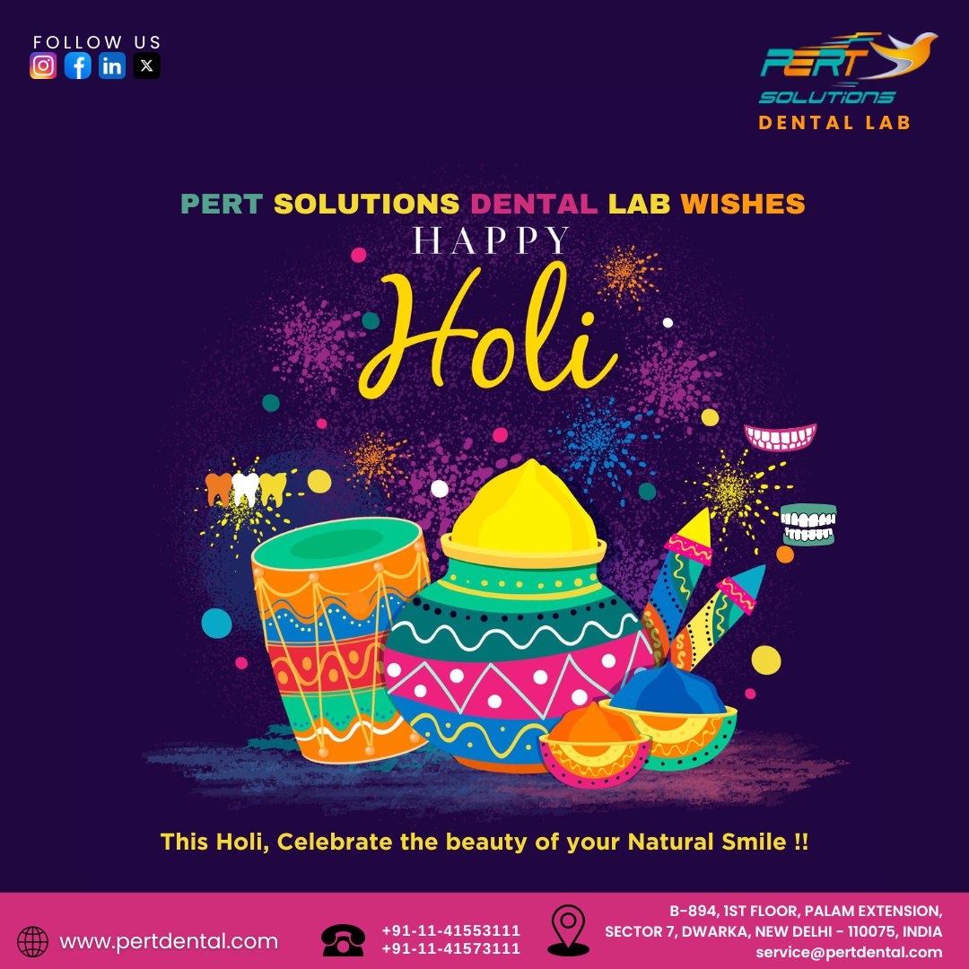 pert_dental's tweet photo. May the festival of colors bring you joy, laughter, and vibrant new beginnings. May your year be filled with the same bright colors and playful spirit as this festive celebration. #HappyHoli 
#FestivalOfColors #SmileConfidence  #LightUpYourSmile #DentalLab #होलिकोत्सव #PertDental https://t.co/W3eMgdQUVV