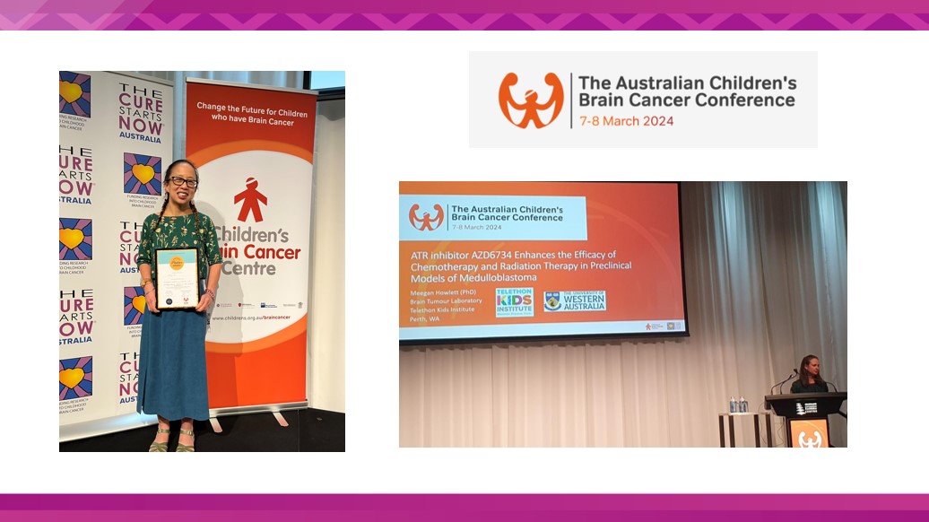 The Australian Children's Brain Cancer Conference was recently held in #Brisbane. This saw world-leading experts share insights & research findings in the fight against paediatric #braincancer. @telethonkidsCC Dr Meegan Howlett presented & Hilary Hii received a poster award! 👏