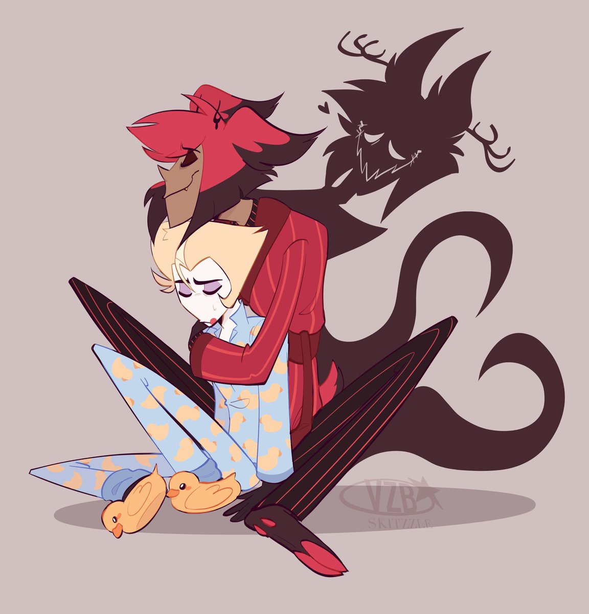 skitzzle's tweet photo. outfits by @/alloplush
this was meant to be a serious drawing but i cant take lucifer seriously in his little duck jammies #HazbinHotelAlastor #HazbinHotelLucifer #radioapple #HazbinHotelFanart https://t.co/el0WJMIC0D