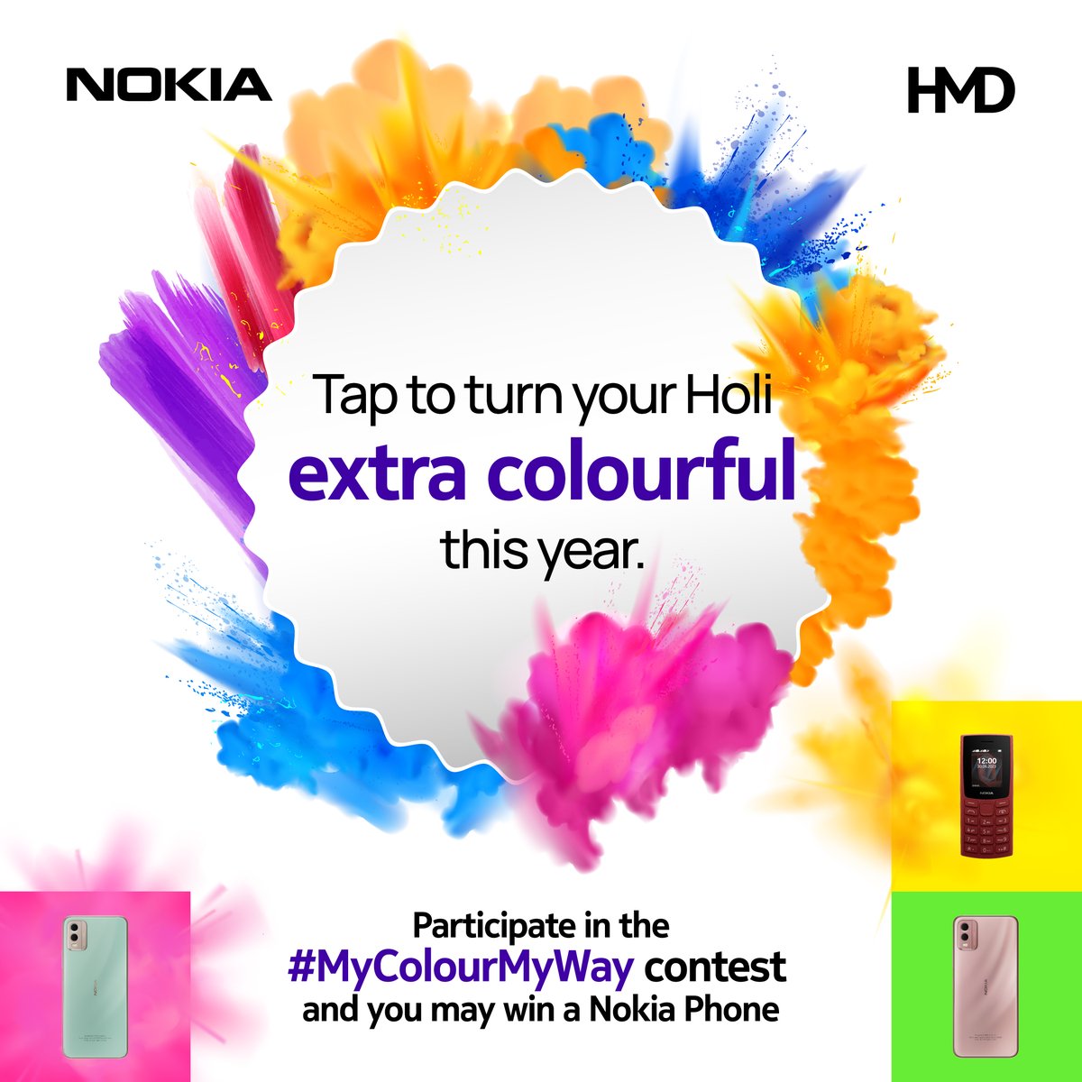 Your Holi celebrations are still missing the colour of a brand-new Nokia Phone! Participate in the #MyColourMyWay Holi Contest and stand a chance to win a brand-new Nokia Device. Check out our previous posts to know the details. #HappyHoli #HMD #HoliContest #Nokiaphones