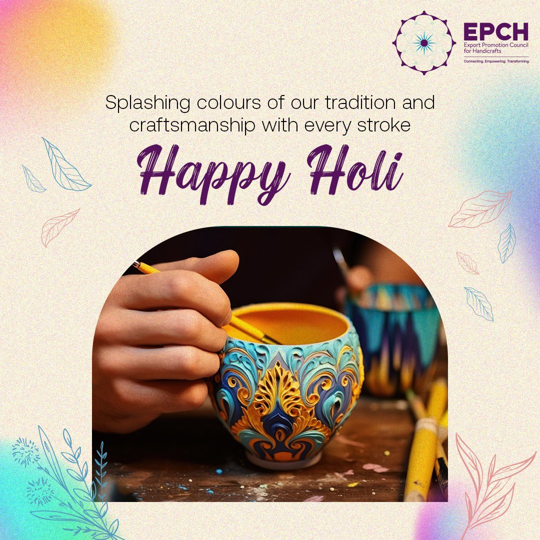 Embrace the vibrancy of this festival of colours with EPCH - where tradition meets innovation in every hue. We wish you a happy, safe and prosperous Holi. #MakeInIndia #IHGFFair2024 #HandicraftFurniture #B2Bfair #epchindia #India #furnitures #design #export #Holi