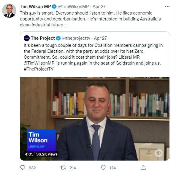 #BREAKING: Tim Wilson's pre-selection for the seat of #Goldstein has been strongly endorsed by... Tim Wilson. #auspol