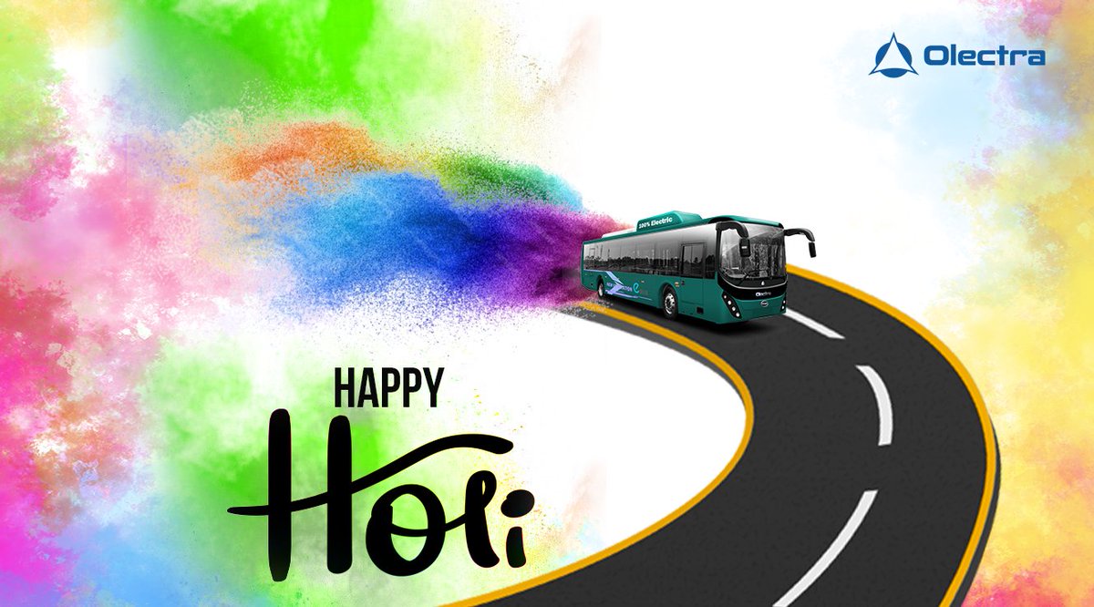#Olectra wishes you and your family a #HappyHoli ! Enjoy colorful memories with loved ones. Celebrate #sustainably by riding our #electric buses - adding joy without compromising our planet. 🌈🚌