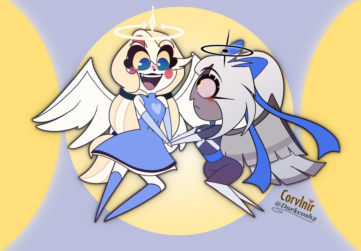 Fanart Hazbin hotel AU Angel Charlie and Vaggie 🪽🩵🩵🩵 ( for @soggywhiskers ) #CharlieMorningstar #vaggie #HazbinHotelFanart #HazbinHotel #sera #emily #rainbowmoth #chaggie