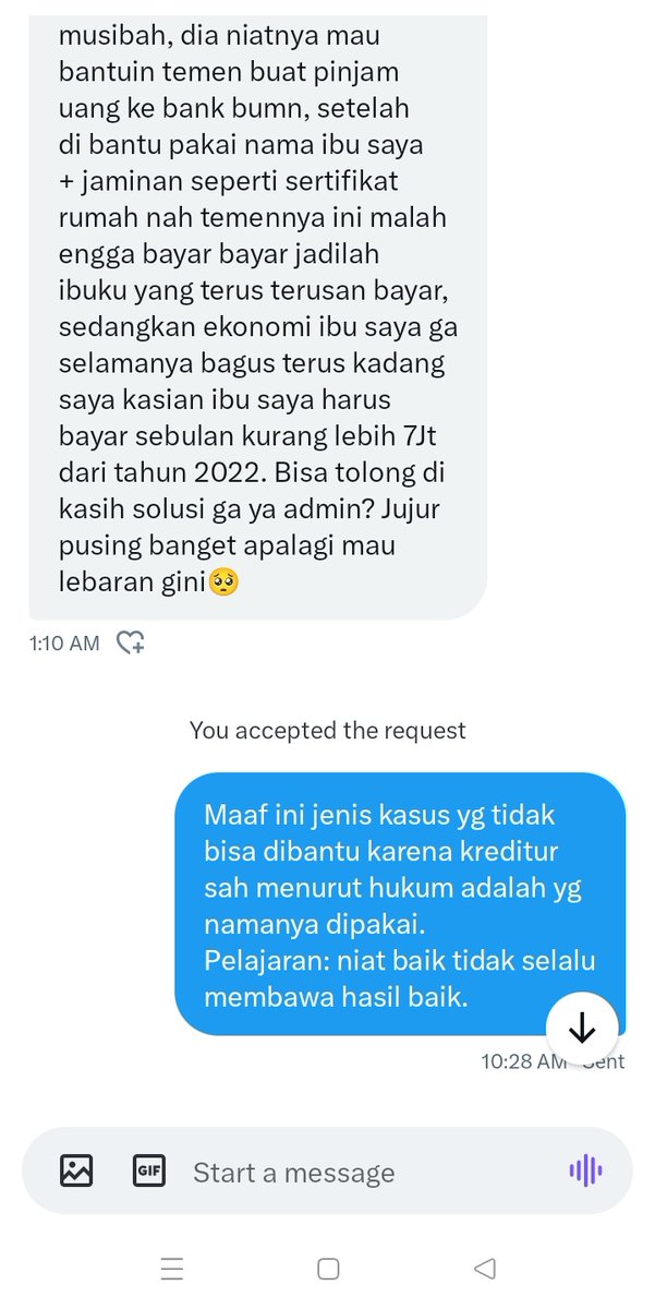 Ada kpopers yg minta dicarikan solusi yg sayangnya kami tidak sanggup bantu. Niat baik tidak selalu membawa hasil baik apalagi kebodohan. Apapun alasannya jangan pernah sekalipun menjaminkan diri sendiri untuk utang orang lain, bahkan saudara sekalipun!