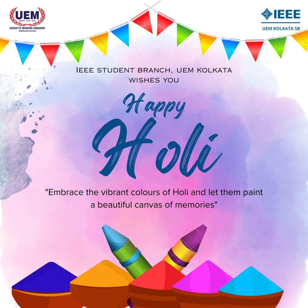 ieeesb_uemk's tweet image. Holi, the exuberant festival of colors, paints the world in hues of joy and camaraderie. Originating in the ancient tales of triumph and renewal, it transcends boundaries, uniting people in a kaleidoscope of celebration. 
#Holi2024 #ieee
