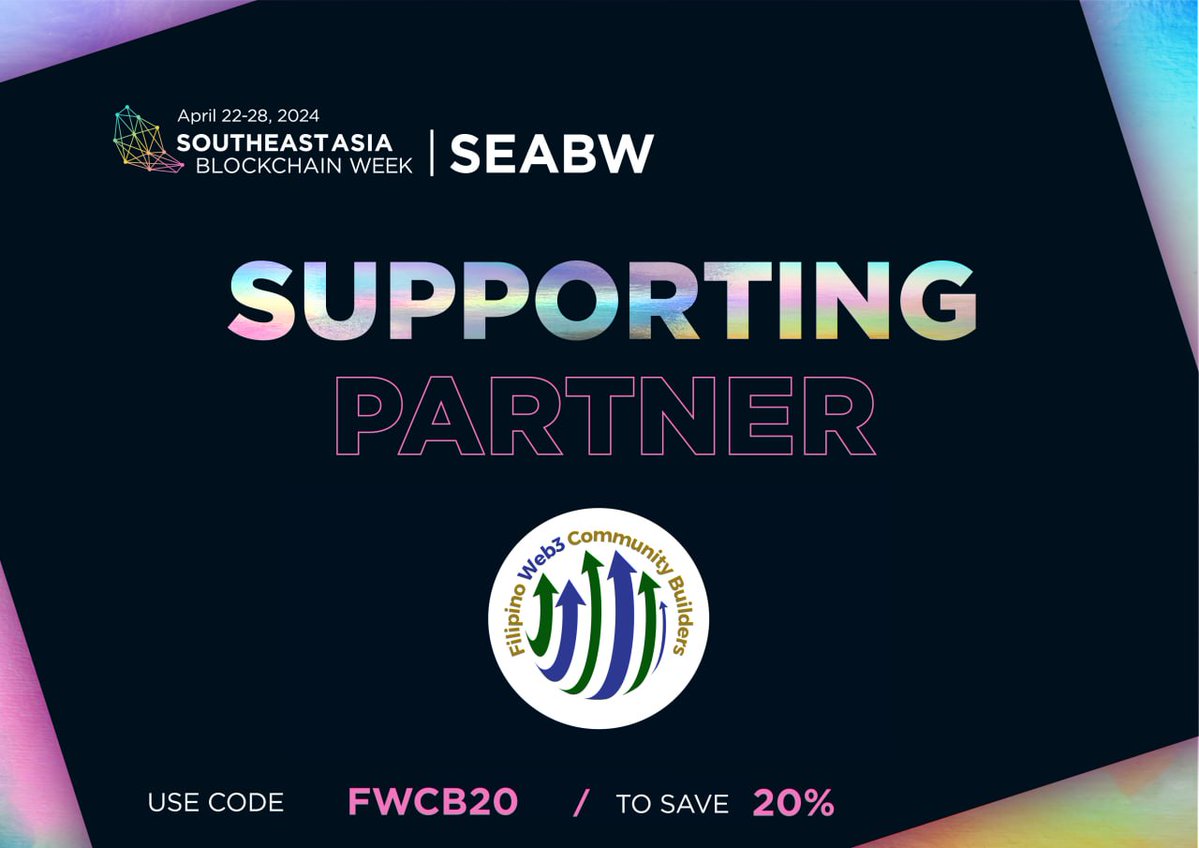 Exciting news! Filipino Web 3 is a proud supporting partner of Southeast Asia Blockchain Week. Join us from April 22-28, 2024, at TRUE ICON HALL in Bangkok, Thailand. Use code FWCB20 for 20% off #FilipinoWeb3