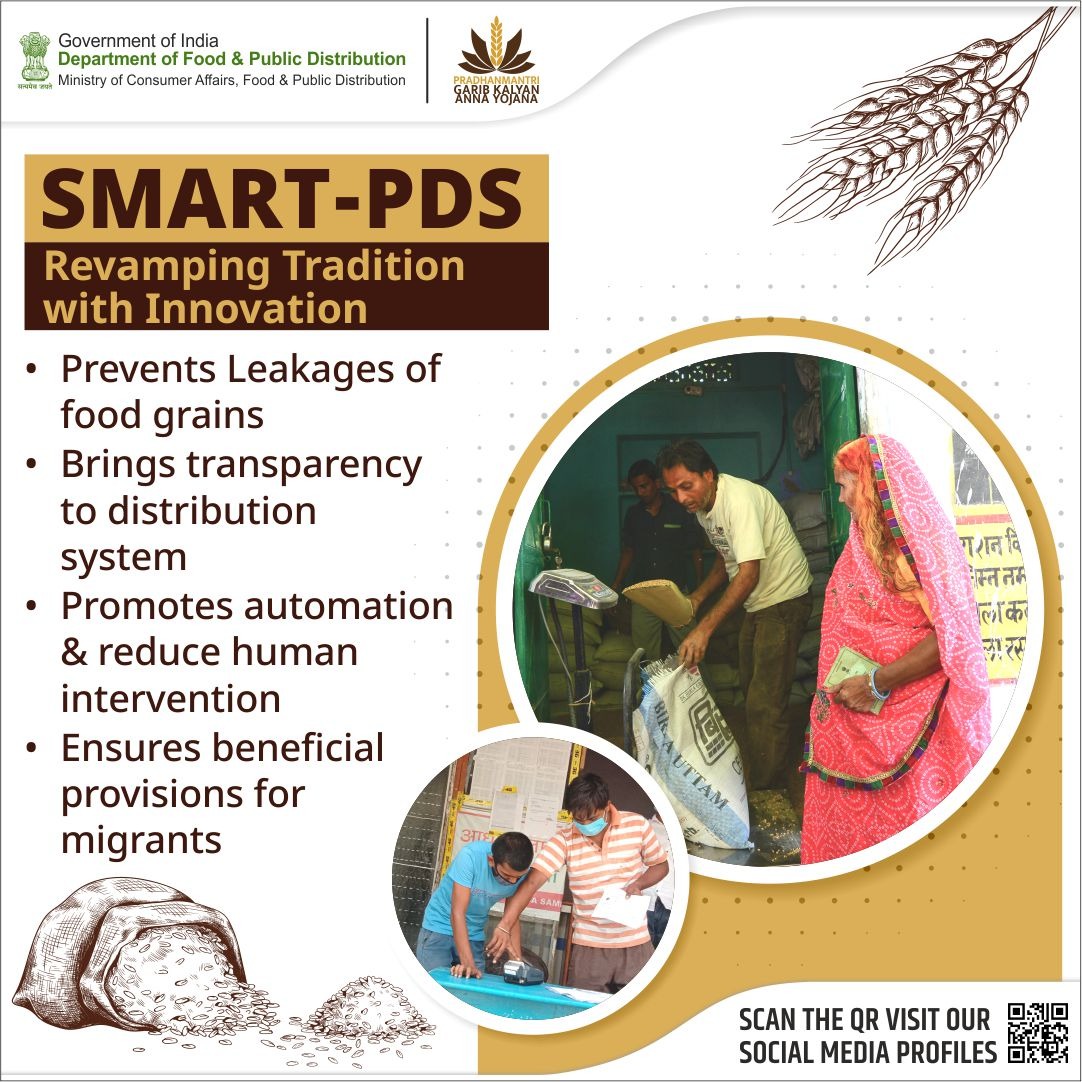 SMART-PDS, a technologically driven initiative brings PDS to the digital age by enhancing transparency, mitigating leakages & ensuring food security. #FoodForAll