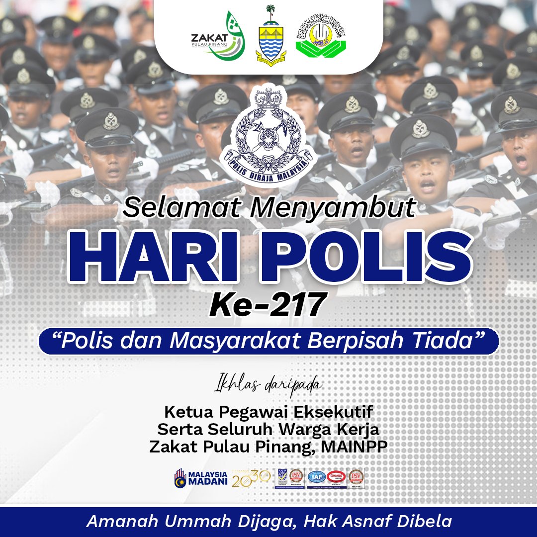 Selamat Menyambut Hari Polis ke-217 Tahun! . Terima kasih kepada seluruh warga Polis Diraja Malaysia ( Royal Malaysia Police ) ) yang telah berjuang menjalankan tugas menjaga negara dan masyarakat. . Polis dan Masyarakat Berpisah Tiada.