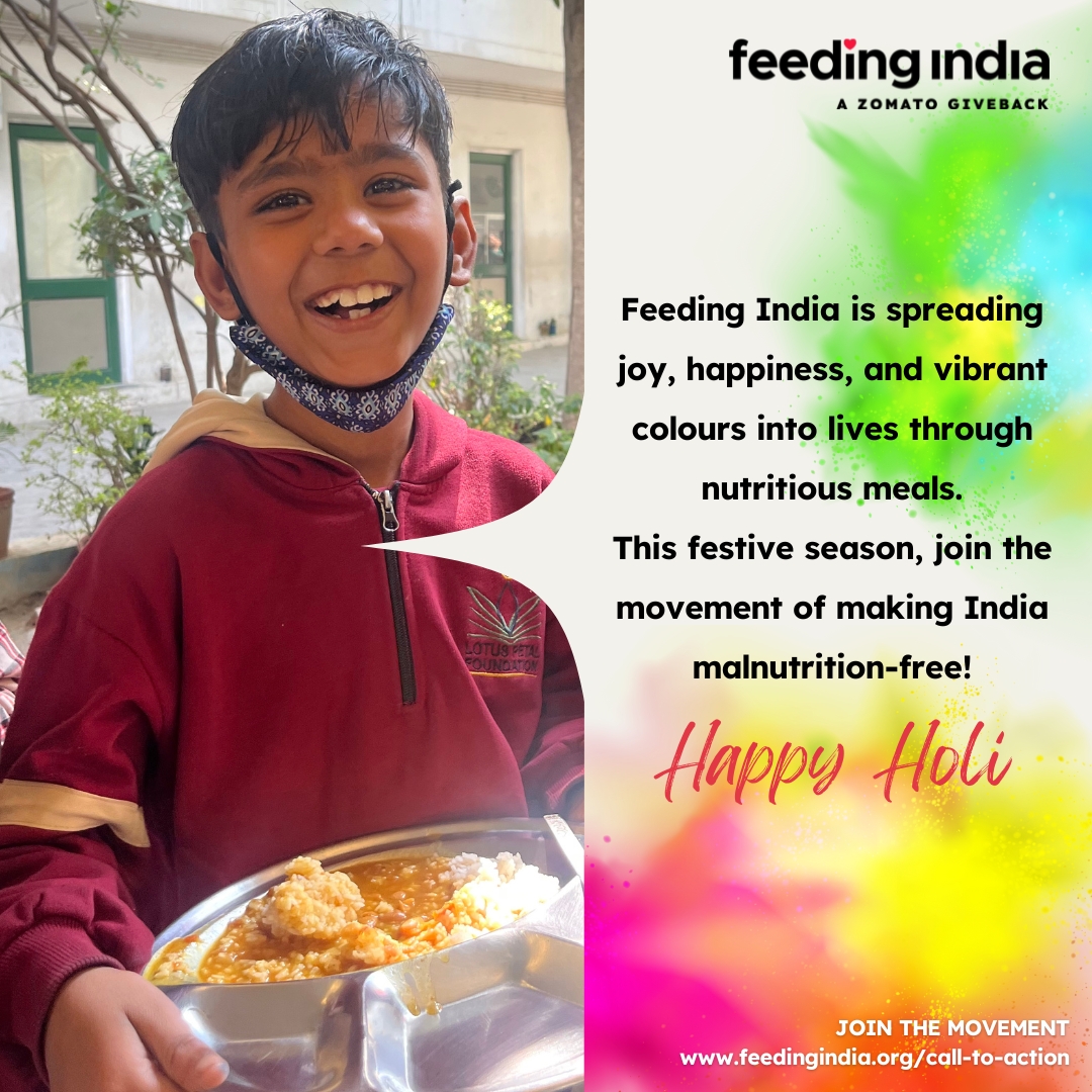 ✨Every smile tells a story of hope and nourishment. ✨ @feedingindia brings joy, happiness, and vibrant colours into lives through nutritious meals. This festive season, let's #JoinTheMovement towards a malnutrition-free India! Happy Holi 🌈✨ #FeedingIndia #Holi #Holi2024