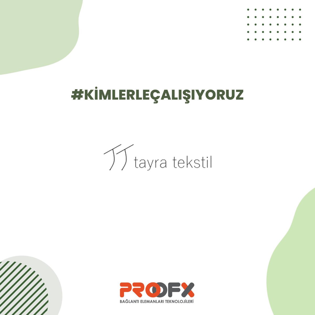#REFERANSLARIMIZ

Türkiye'nin en büyük tekstil fabrikalarından biri olan Tayra Tekstil ile çalışıyoruz.

#Proofx #Proofile #Prooftech #BağlantıElemanları #BağlantıTeknolojileri #Carport #SolarBağlantı #YaşamHattı #Referanslarımız