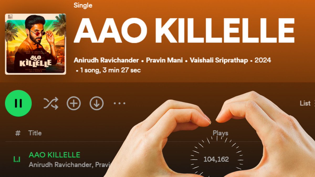 #AaoKillelle has officially hit 100k streams on Spotify 🥳🎉
#Anirudh #AnirudhRavichander #BalajiMurugadoss #KaavyaArivumani #BalajiMurugadoss𓃵 #BalaFam #Kaavya #BeReadyMusic #DongliJumbo #RichyRichardson #PravinMani #Richardson #VaishaliSriprathap #NavinB #MirchiTamil