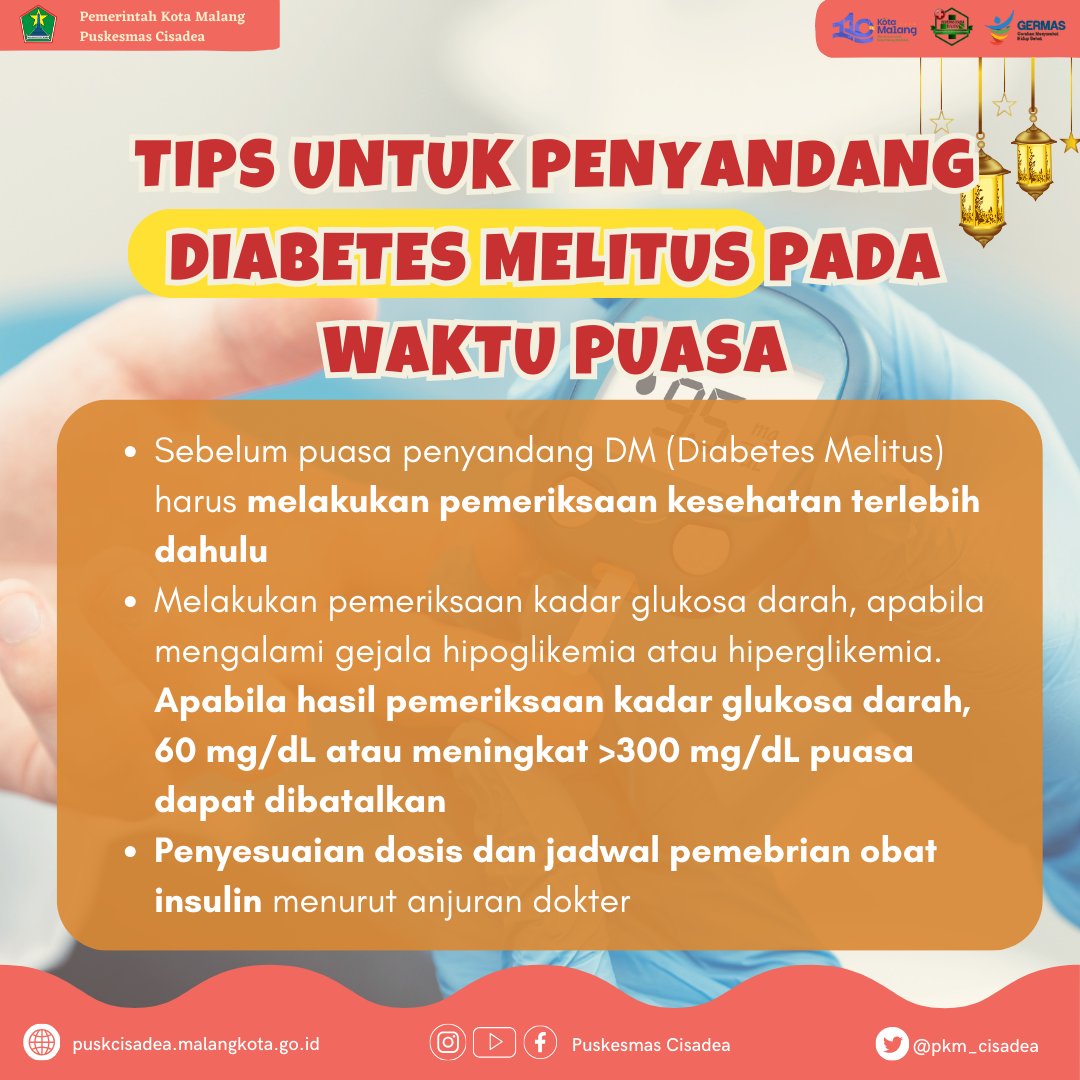 pkm_cisadea's tweet photo. Halo Sobat Sehat 👋🏻

Eits, buat kamu yang punya diabetes, ada trik khusus lho biar puasa lancar jaya tanpa drama gula naik-turun! 🚀

Penasaran gimana caranya?

Simak informasi dari mimin yaaah✨ https://t.co/wwcx7e1SYe